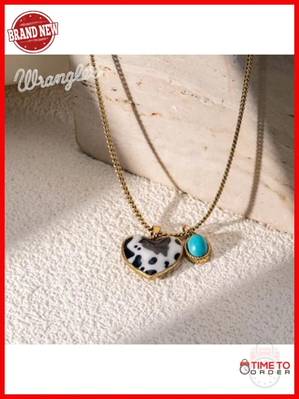 Western Heart Turquoise Pendant Necklace, Gold Plated, Lobster Clasp